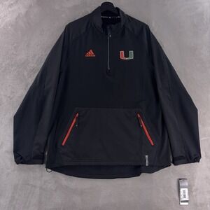 Adidas Miami Hurricanes Quarter Zip Pullover Mens Size Large Black Sidelines
